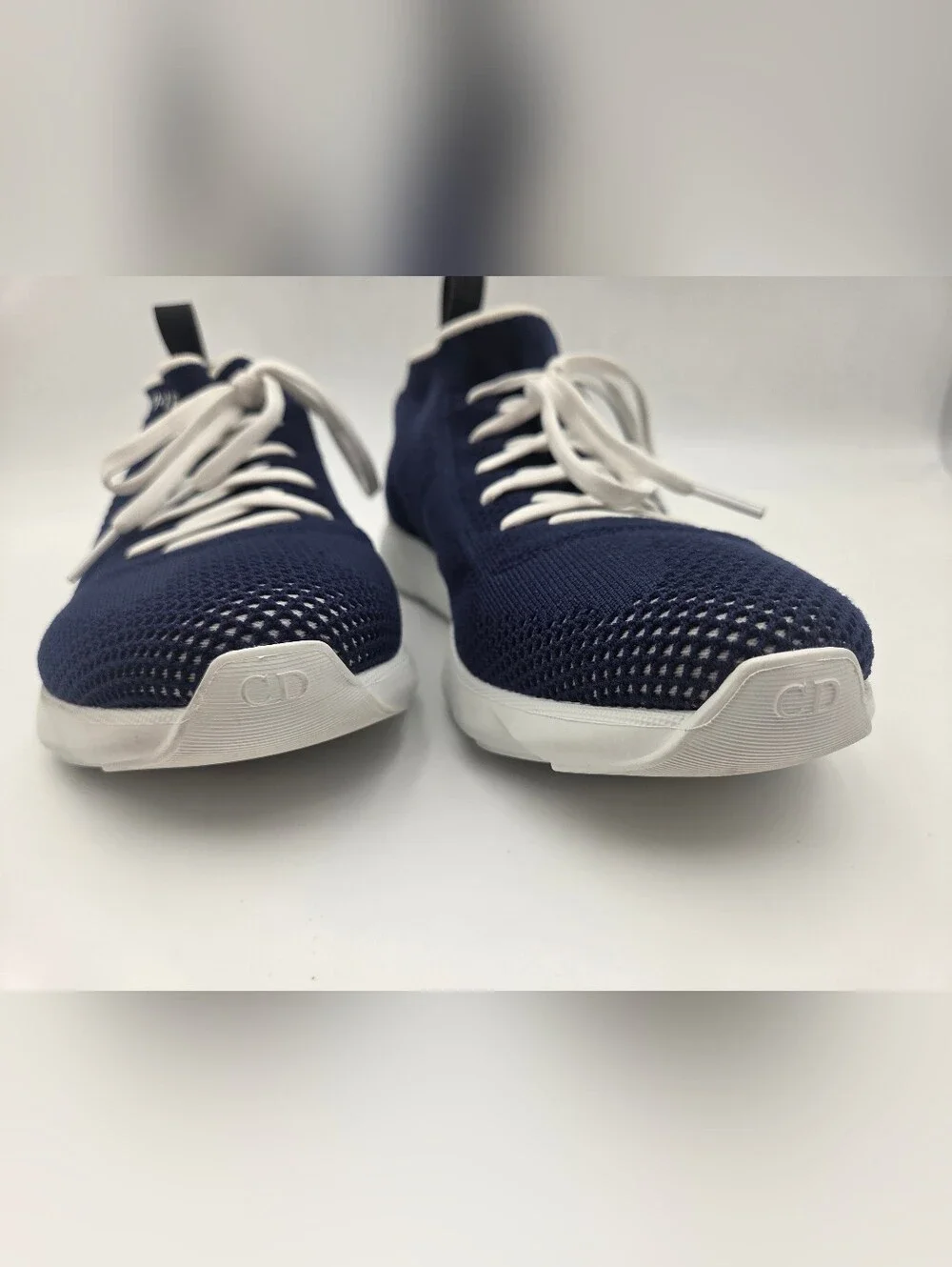 Dior Navy Blue and White Knit Slip-On Sneaker Size 40